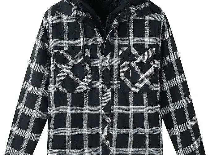 ZENTHACE Mens Thicken Plaid Hooded Flannel Shirt